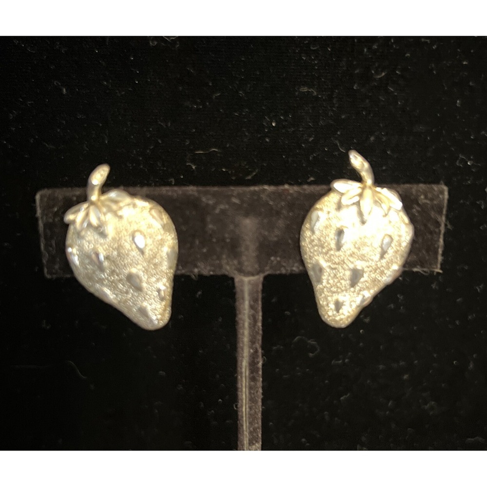 Strawberry Clip On Fashion Earrings Silver Tone Fruit Costume Novelty Fun